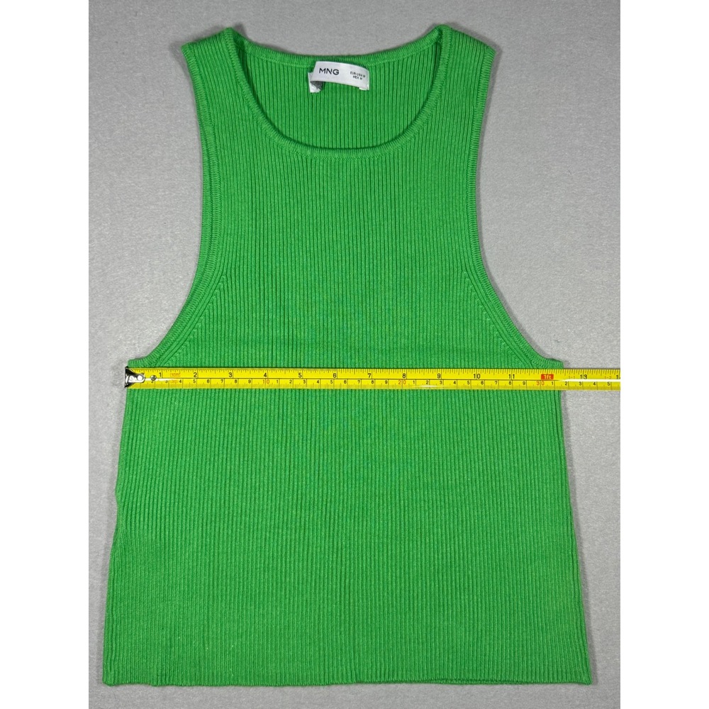 Capsule Layering Mango MNG Ribbed Knit Sweater Tank Green Crew Neck Size Med - Picture 2 of 7